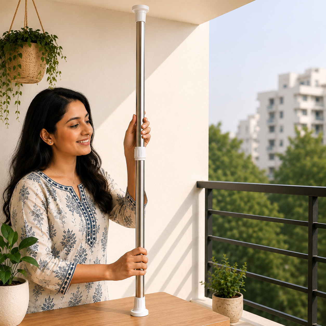 Drill-Free Adjustable Tension Rod | No Drill Curtain Rod