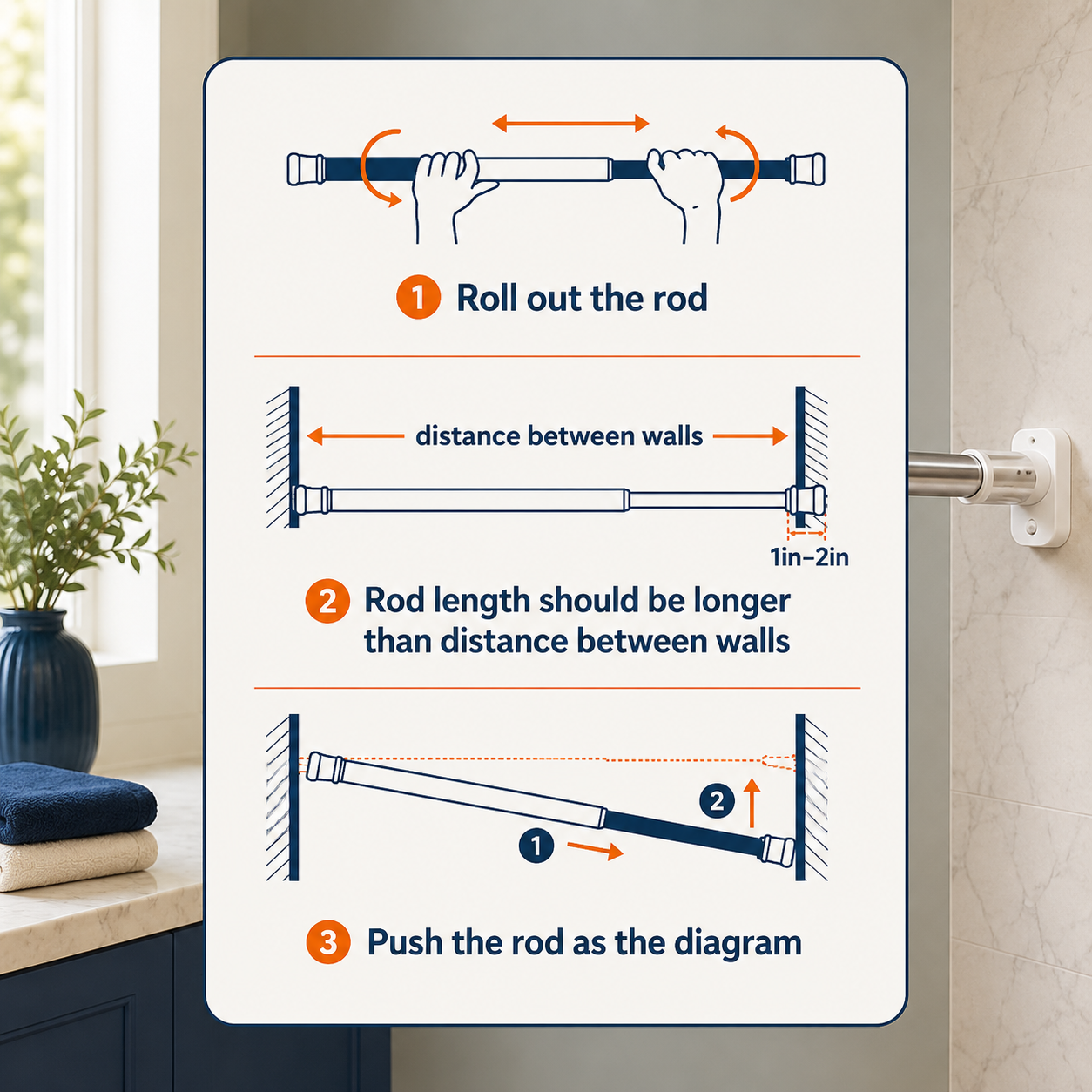 Drill-Free Adjustable Tension Rod | No Drill Curtain Rod