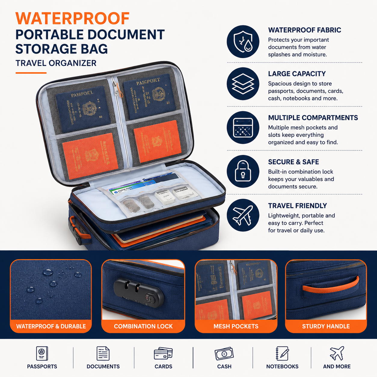Waterproof Document Storage Bag | Travel Organizer Case