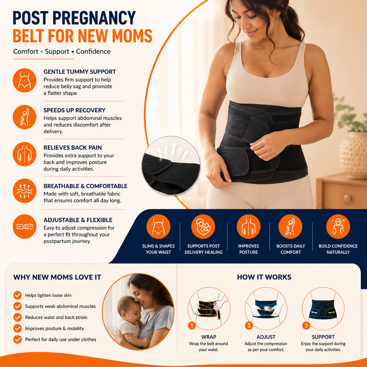 3-in-1 Post Pregnancy Belt | Postpartum Recovery Support Belt