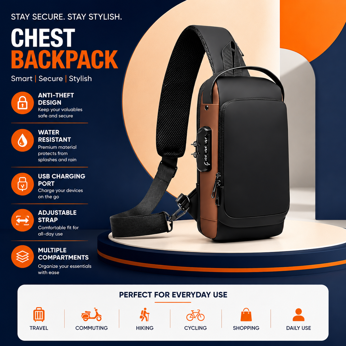 Anti-Theft Chest Sling Backpack | USB Charging Travel Bag