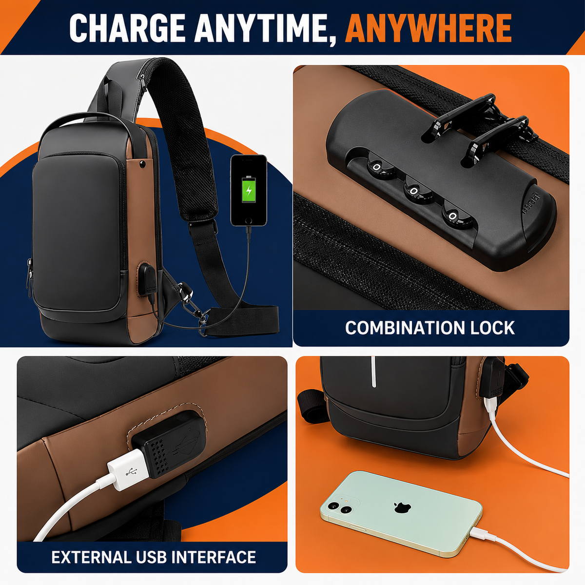 Anti-Theft Chest Sling Backpack | USB Charging Travel Bag