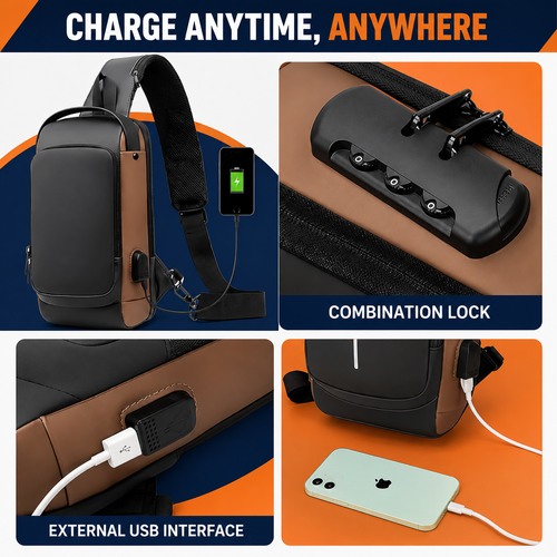 Anti-Theft Chest Sling Backpack | USB Charging Travel Bag