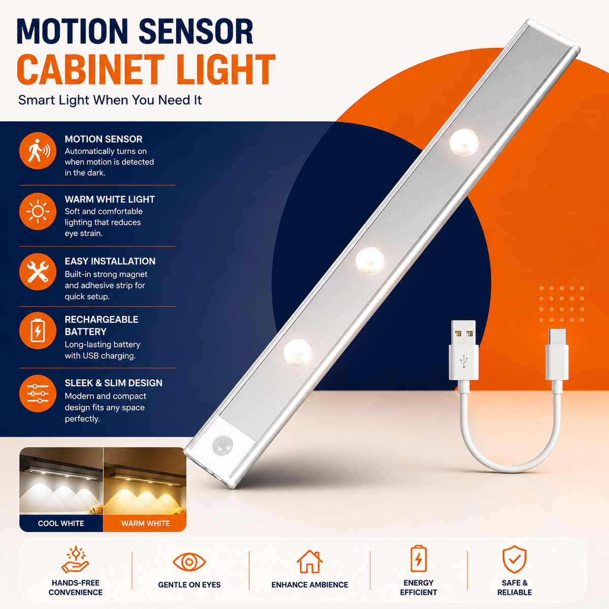 Rechargeable Motion Sensor Cabinet Light | Wireless LED
