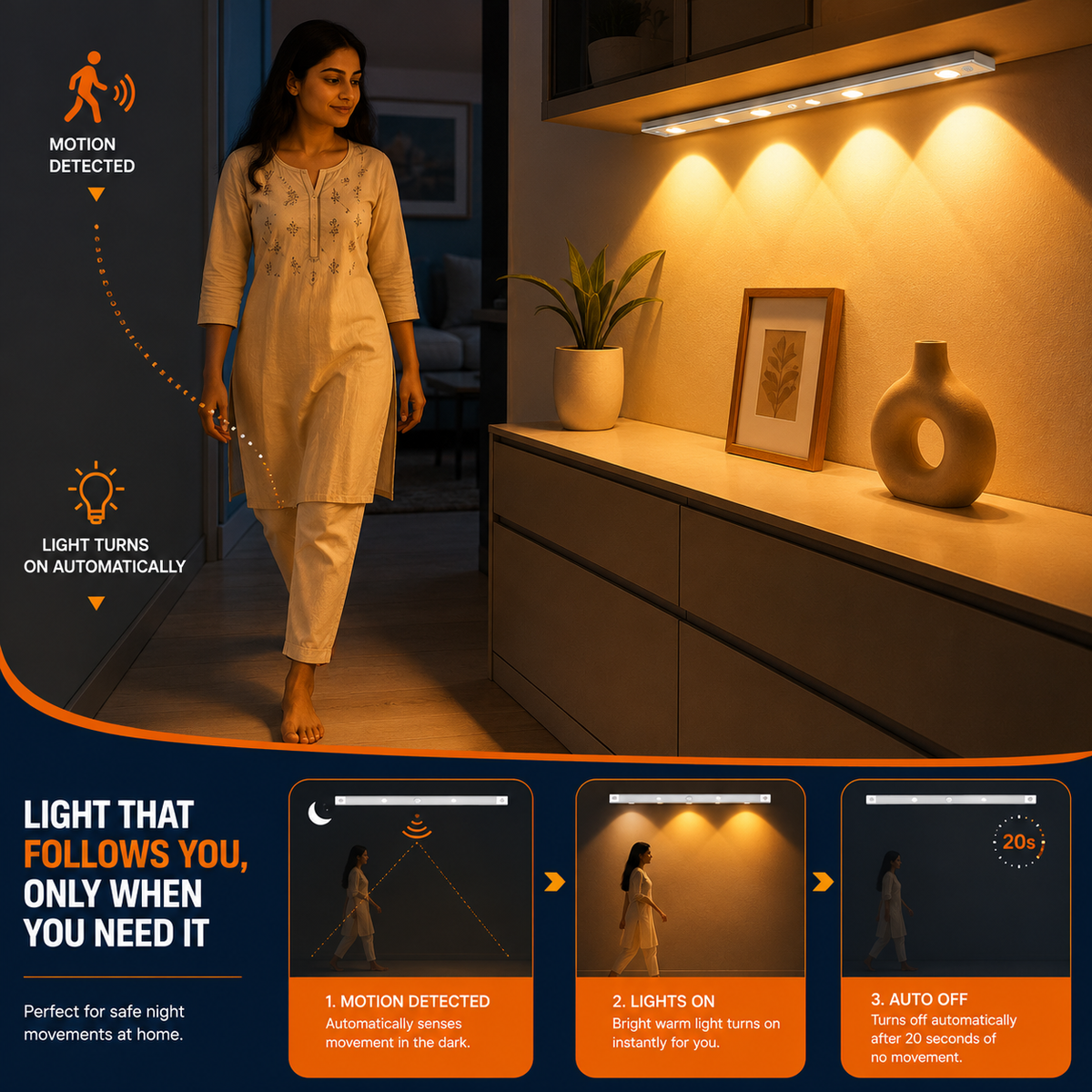 Rechargeable Motion Sensor Cabinet Light | Wireless LED
