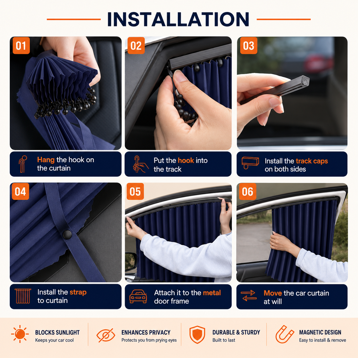 Foldable Magnetic Car Window Privacy Curtains