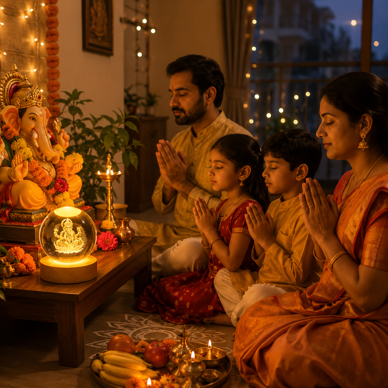 Ganesh Ji 3D Crystal Ball Night Lamp | LED Spiritual Crystal Lamp